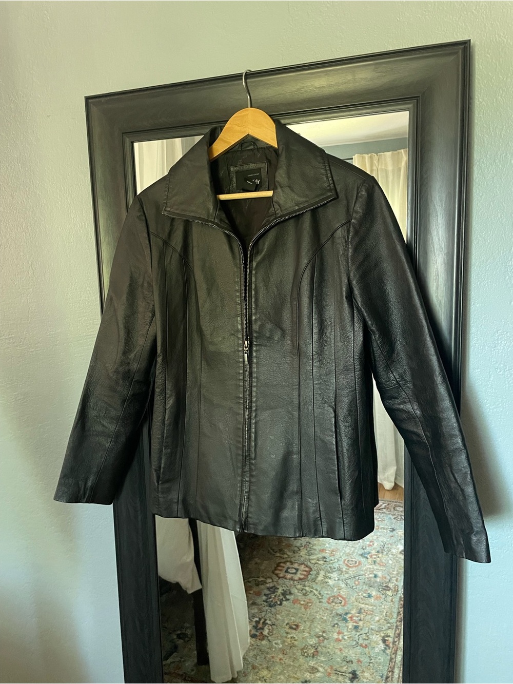 Women's Black Genuine Leather Zip-Front Jacket